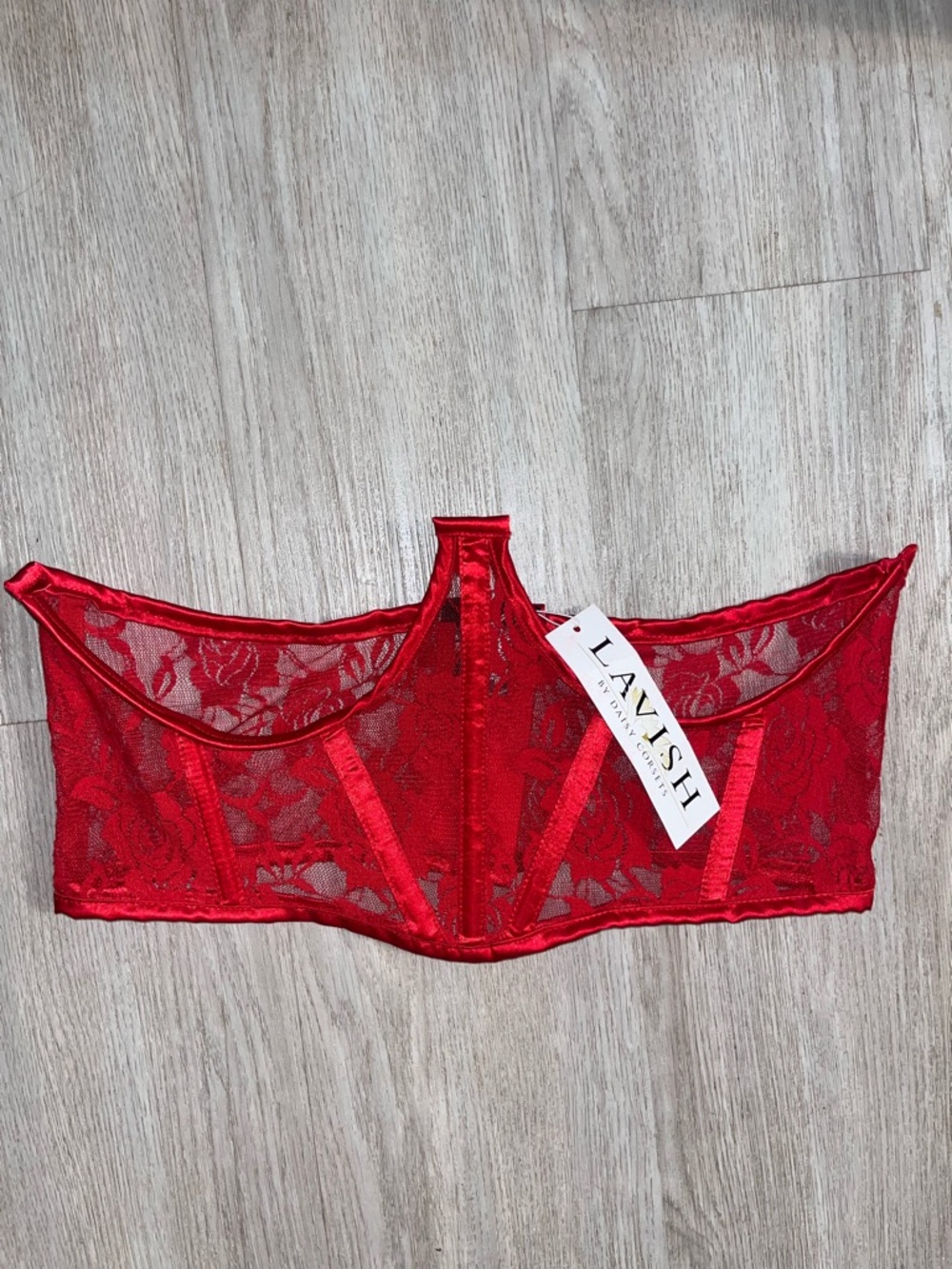 Daisy Corsets Red Lace Bustier Crop Top - Picture 6 of 7